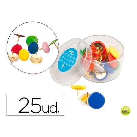 CHINCHETAS LIDERPAPEL PLASTIFICADAS CAJA DE 25 UNIDADES COLORES SURTIDOS