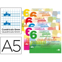 LIBRETA LIDERPAPEL TAPA CARTONCILLO 32 HOJAS DIN A5 A5 CUADRICULADO PAUTADO 6MM APAISADO 70GR CON MA