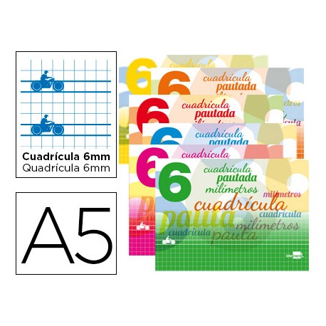 LIBRETA LIDERPAPEL TAPA CARTONCILLO 32 HOJAS DIN A5 A5 CUADRICULADO PAUTADO 6MM APAISADO 70GR CON MA