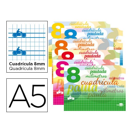 LIBRETA LIDERPAPEL TAPA CARTONCILLO 32 HOJAS DIN A5 CUADRICULADO PAUTADO 8MM APAISADA 70 GR CON MARG