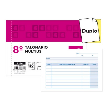 TALONARIO LIDERPAPEL MULTIUSO OCTAVO DUPLICADO APAISADO
