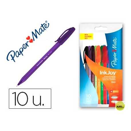 BOLIGRAFO PAPER MATE INKJOY 100 PUNTA MEDIA TRAZO 1 MM PACK 10 COLORES SURTIDOS
