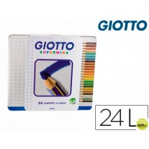 LAPICES DE COLORES GIOTTO SUPERMINA CAJA METALICA 24 COLORES MINAS 3,8 MM