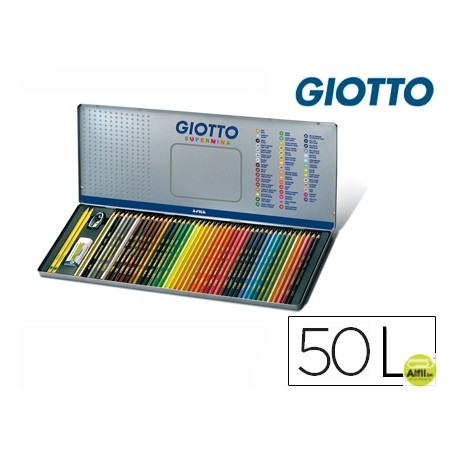 LAPICES DE COLORES GIOTTO SUPERMINA CAJA METALICA 50 COLORES MINAS 3,8 MM