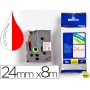 CINTA BROTHER TZE-252 BLANCO/ROJO 24MM LONGITUD 8 MT