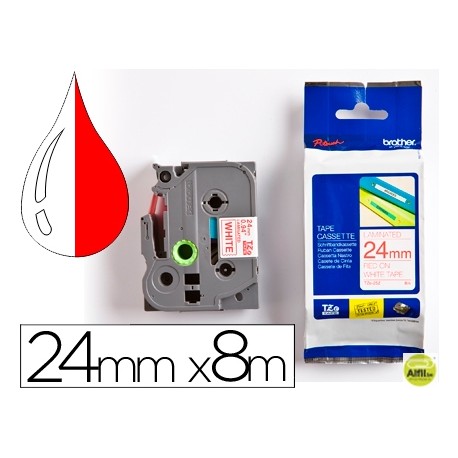 CINTA BROTHER TZE-252 BLANCO/ROJO 24MM LONGITUD 8 MT
