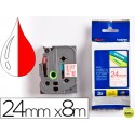 CINTA BROTHER TZE-252 BLANCO/ROJO 24MM LONGITUD 8 MT
