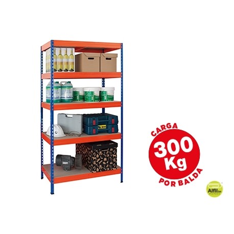 ESTANTERIA METALICA AR STORAGE192X100X50CM 5 ESTANTES 300KG POR ESTANTE BANDEJAS DE MADERASIN TORNIL