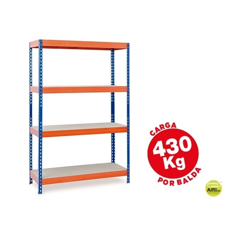 ESTANTERIA METALICA AR STORAGE200X100X60CM 4 ESTANTES 430KG POR ESTANTE BANDEJAS DE MADERASIN TORNIL