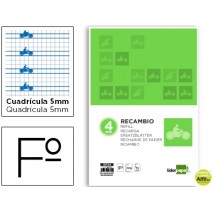 RECAMBIO LIDERPAPEL FOLIO 100 H 4 TALADROS 70 GR CUADRICULADO PAUTADO 5 MM CON MARGEN