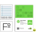 RECAMBIO LIDERPAPEL FOLIO 100 H 4 TALADROS 70 GR CUADRICULADO PAUTADO 2,5 MM CON MARGEN