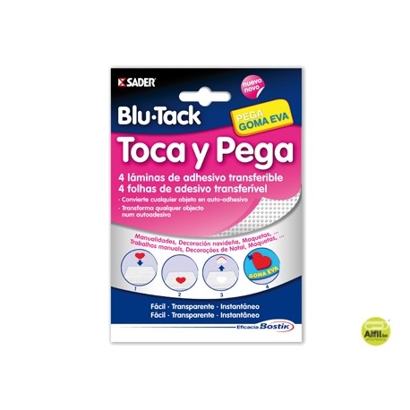 SUJETACOSA MASILLA BOSTIK TOCA Y PEGA BLU TACK LAMINAS ADHESIVAS TRANSFERIBLE CONTINE 4 LAMINAS