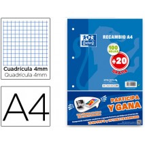 RECAMBIO OXFORD DIN A4 100 + 20 HOJAS GRATIS 90 GR CUADRO 4 MM 4 TALADROS