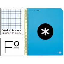BLOC ESPIRAL LIDERPAPEL FOLIO ANTARTIK TAPA EXTRADURA 80 H 100G CUADRO 4 MM CON MARGEN COLOR AZUL