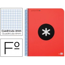 BLOC ESPIRAL LIDERPAPEL FOLIO ANTARTIK TAPA EXTRADURA 80 H 100G CUADRO 4 MM CON MARGEN COLOR ROJO