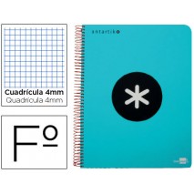 BLOC ESPIRAL LIDERPAPEL FOLIO ANTARTIK TAPA EXTRADURA 80 H 100G CUADRO 4 MM CON MARGEN COLOR TURQUES