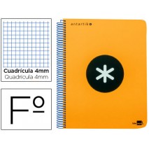 BLOC ESPIRAL LIDERPAPEL FOLIO ANTARTIK TAPA EXTRADURA 80 H 100G CUADRO 4 MM CON MARGEN COLOR NARANJA