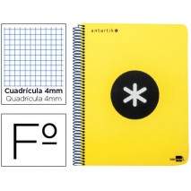 BLOC ESPIRAL LIDERPAPEL FOLIO ANTARTIK TAPA EXTRADURA 80 H 100G CUADRO 4 MM CON MARGEN COLOR AMARILL