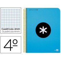 BLOC ESPIRAL LIDERPAPEL CUARTO ANTARTIK TAPA EXTRADURA 80 H 100G CUADRO 4 MM CON MARGEN COLOR AZUL