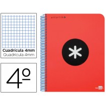 BLOC ESPIRAL LIDERPAPEL CUARTO ANTARTIK TAPA EXTRADURA 80 H 100G CUADRO 4 MM CON MARGEN COLOR ROJO
