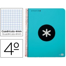 BLOC ESPIRAL LIDERPAPEL CUARTO ANTARTIK TAPA EXTRADURA 80 H 100G CUADRO 4 MM CON MARGEN COLOR TURQUE