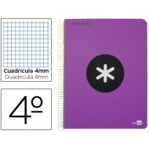 BLOC ESPIRAL LIDERPAPEL CUARTO ANTARTIK TAPA EXTRADURA 80 H 100G CUADRO 4 MM CON MARGEN COLOR VIOLET