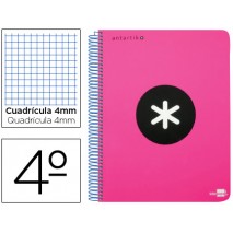 BLOC ESPIRAL LIDERPAPEL CUARTO ANTARTIK TAPA EXTRADURA 80 H 100 G CUADRO 4 MM CON MARGEN COLOR ROSA