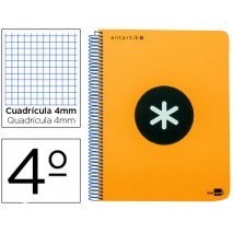 BLOC ESPIRAL LIDERPAPEL CUARTO ANTARTIK TAPA EXTRADURA 80 H 100G CUADRO 4 MM CON MARGEN COLOR NARANJ