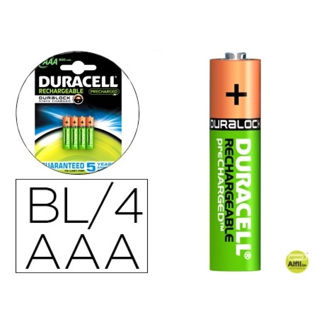 PILA DURACELL RECARGABLE STAYCHARGED AAA 800 MAH BLISTER DE 4 UNIDADES