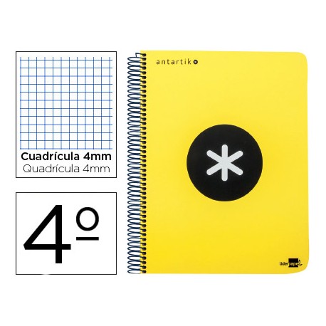 BLOC ESPIRAL LIDERPAPEL CUARTO ANTARTIK TAPA EXTRADURA 80 H 100G CUADRO 4 MM CON MARGEN COLOR AMARIL