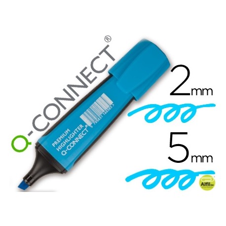 ROTULADOR Q-CONNECT FLUORESCENTE AZUL PREMIUM PUNTA BISELADA CON SUJECION DE CAUCHO