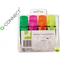 ROTULADOR Q-CONNECT FLUORESCENTE PREMIUM ESTUCHE DE 4 COLORES SURTIDOS PUNTA BISELADA CON SUJECION D