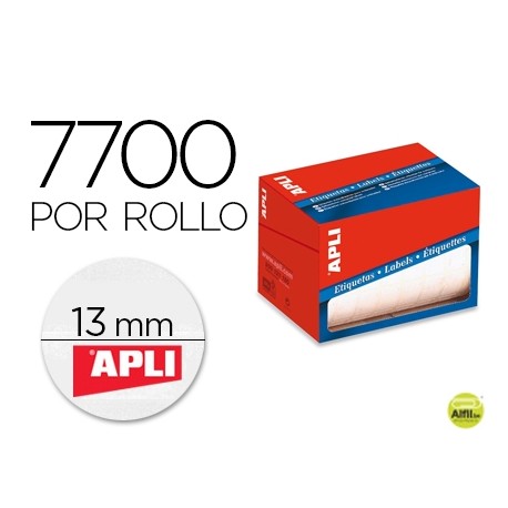 ETIQUETA ADHESIVA APLI 1671 TAMAÑO 13 MM REDONDAS EN ROLLO DE 7700 UNIDADES