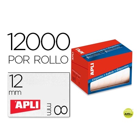 ETIQUETA ADHESIVA APLI 1676 TAMAÔO 8X12 MM EN ROLLO DE 12000 UNIDADES