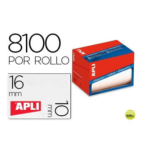 ETIQUETA ADHESIVA APLI 1678 TAMAÑO 10X16 MM EN ROLLO DE 8100 UNIDADES