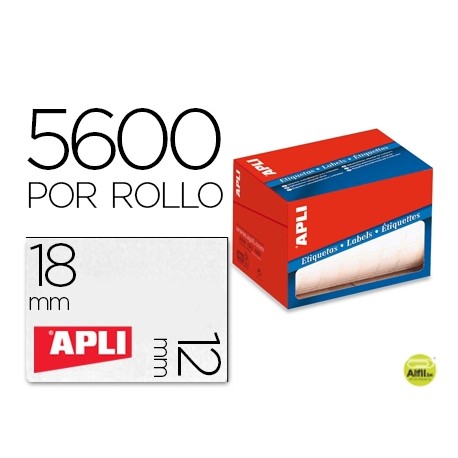 ETIQUETA ADHESIVA APLI 1679 TAMAÑO 12X18 MM EN ROLLO DE 5600 UNIDADES