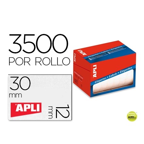 ETIQUETA ADHESIVA APLI 1680 TAMAÑO 12X30 MM EN ROLLO DE 3500 UNIDADES