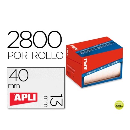 ETIQUETA ADHESIVA APLI 1681 TAMAÔO 13X40 MM EN ROLLO DE 2800 UNIDADES