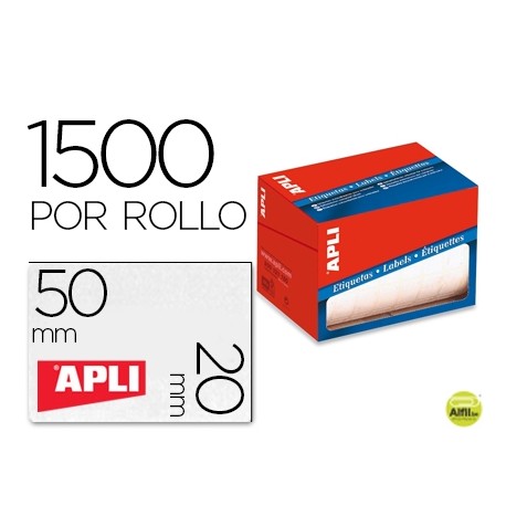 ETIQUETA ADHESIVA APLI 1686 TAMAÔO 20X50 MM EN ROLLO DE 1500 UNIDADES