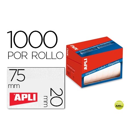 ETIQUETA ADHESIVA APLI 1687 TAMAÔO 20X75 MM EN ROLLO DE 1000 UNIDADES