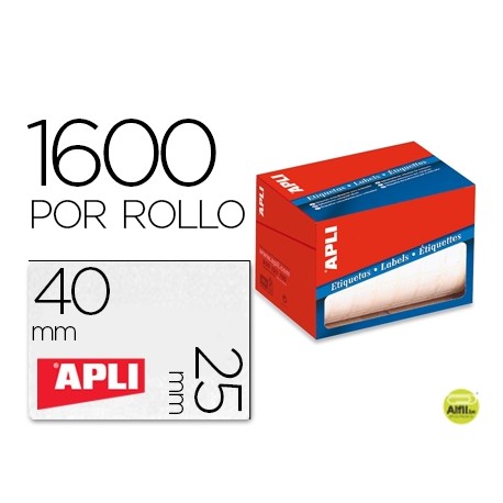 ETIQUETA ADHESIVA APLI 1690 TAMAÔO 25X40 MM EN ROLLO DE 1600 UNIDADES