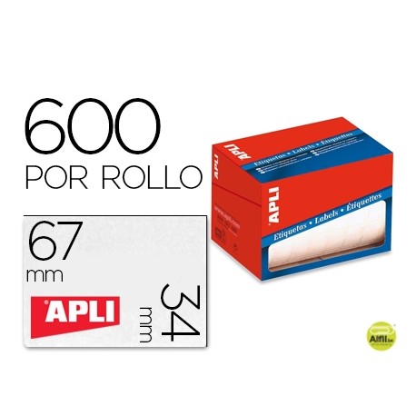 ETIQUETA ADHESIVA APLI 1695 TAMAÑO 34X67 MM EN ROLLO DE 600 UNIDADES