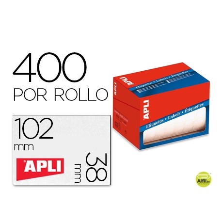 ETIQUETA ADHESIVA APLI 1698 TAMAÔO 38X102 MM EN ROLLO DE 400 UNIDADES