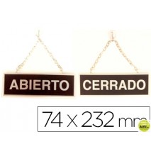 LETRERO METALICO SERIGRAFIADO ABIERTO Y CERRADO CON CADENA Y VENTOSA PARA COLGAR DE 74X232 MM