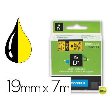 CINTA DYMO NEGRO AMARILLO 19MM X 7 MT D1