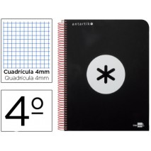 BLOC ESPIRAL LIDERPAPEL CUARTO ANTARTIK TAPA EXTRADURA 80 H 100G CUADRO 4 MM CON MARGEN COLOR NEGRO