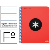 BLOC ESPIRAL LIDERPAPEL FOLIO ANTARTIK TAPA EXTRADURA 80 H 100G HORIZONTAL CON MARGEN COLOR ROJO