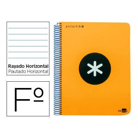 BLOC ESPIRAL LIDERPAPEL FOLIO ANTARTIK TAPA EXTRADURA 80 H 100G HORIZONTAL CON MARGEN COLOR NARANJA