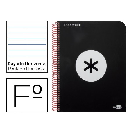 BLOC ESPIRAL LIDERPAPEL FOLIO ANTARTIK TAPA EXTRADURA 80 H 100G HORIZONTAL CON MARGEN COLOR NEGRO