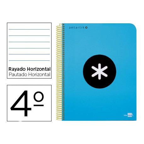 BLOC ESPIRAL LIDERPAPEL CUARTO ANTARTIK TAPA EXTRADURA80 H 100G HORIZONTAL CON MARGEN COLOR AZUL